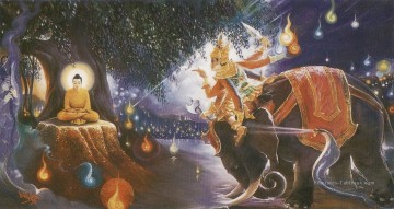Mara et son armée n’ont pas empêché le Bodhisatta d’atteindre le bouddhisme de l’illumination Peinture à l'huile